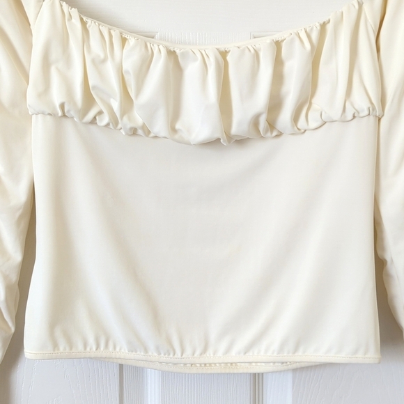 Catherine Malandrino Y2K Vintage Ruched Off The Shoulder Long Sleeve Cropped Top - Picture 6 of 10